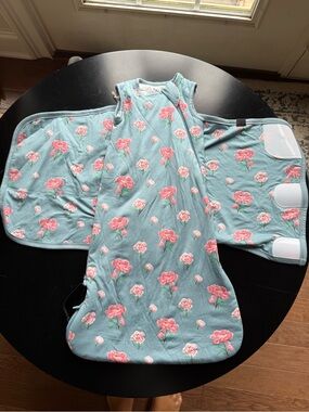 Kyte BABY Teal Swaddle Sleep Sack with Pink Floral Print